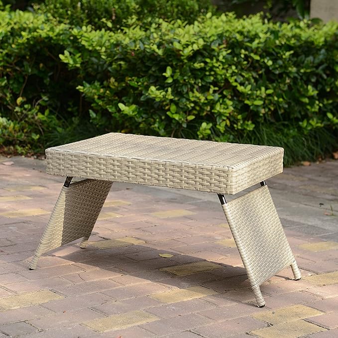 Portable Folding Wicker Table, Grey