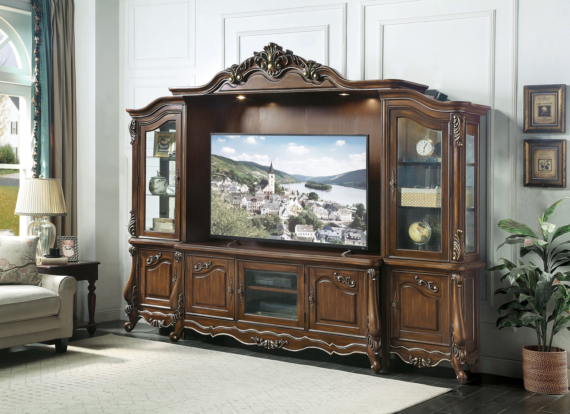 Latisha Antique Oak Finish Entertainment Center