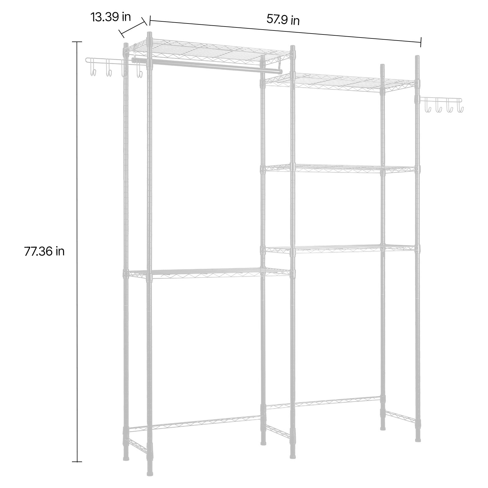 Over The Washer and Dryer Storage Shelf, 5 Tier Laundry Room Drying Rack with Hanger Rod and Hooks, Adjustable Over Washer and Dryer Shelves, Laundry Room Shelf Storage Space Saver, White