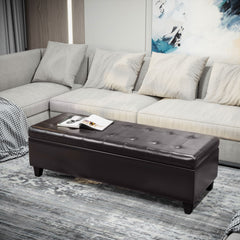 HOMCOM 51" Ottoman Storage Bench, Faux Leather Storage Chest with Lift Top, Tufted Ottoman with Storage for Living Room, Entryway, Dark Brown