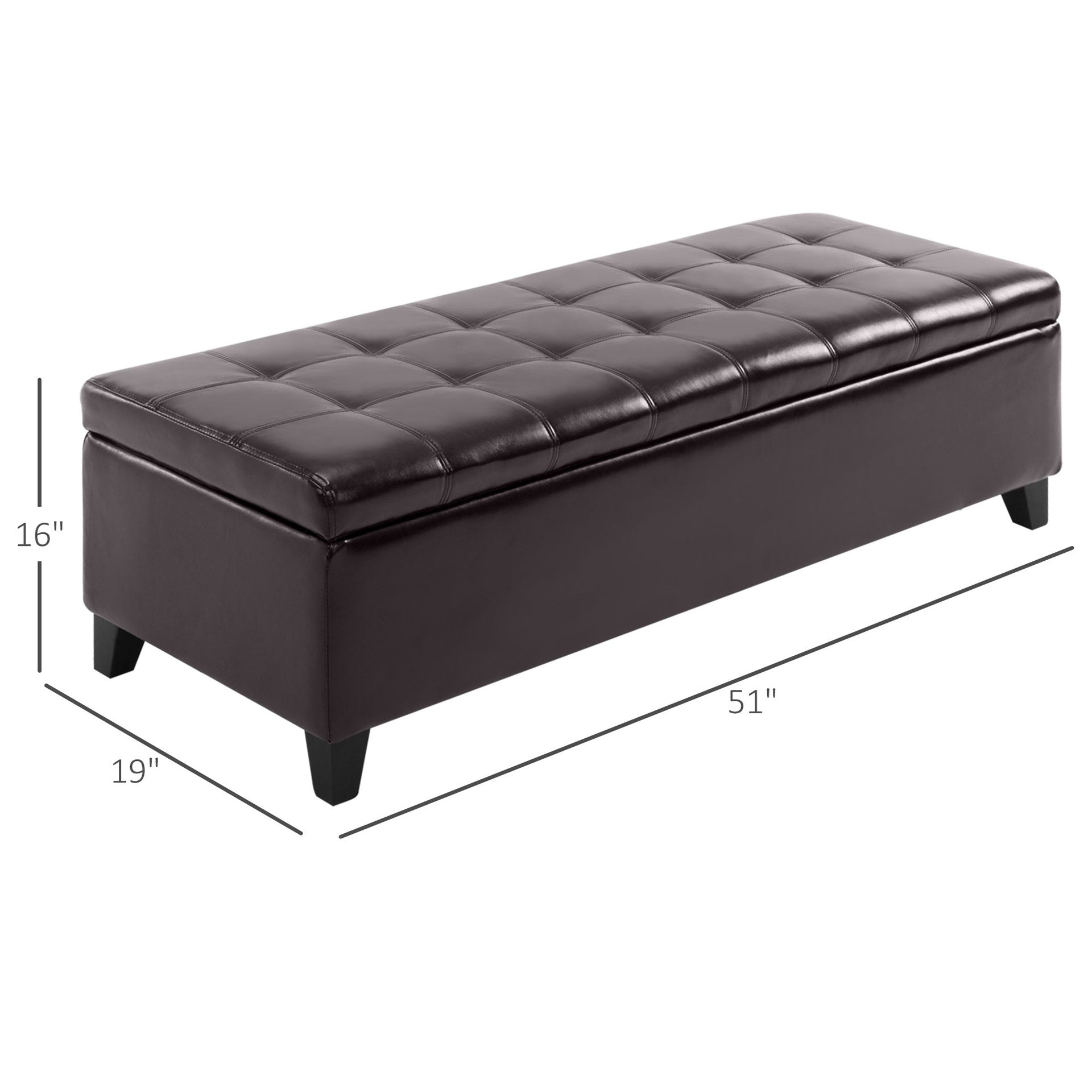 HOMCOM 51" Ottoman Storage Bench, Faux Leather Storage Chest with Lift Top, Tufted Ottoman with Storage for Living Room, Entryway, Dark Brown