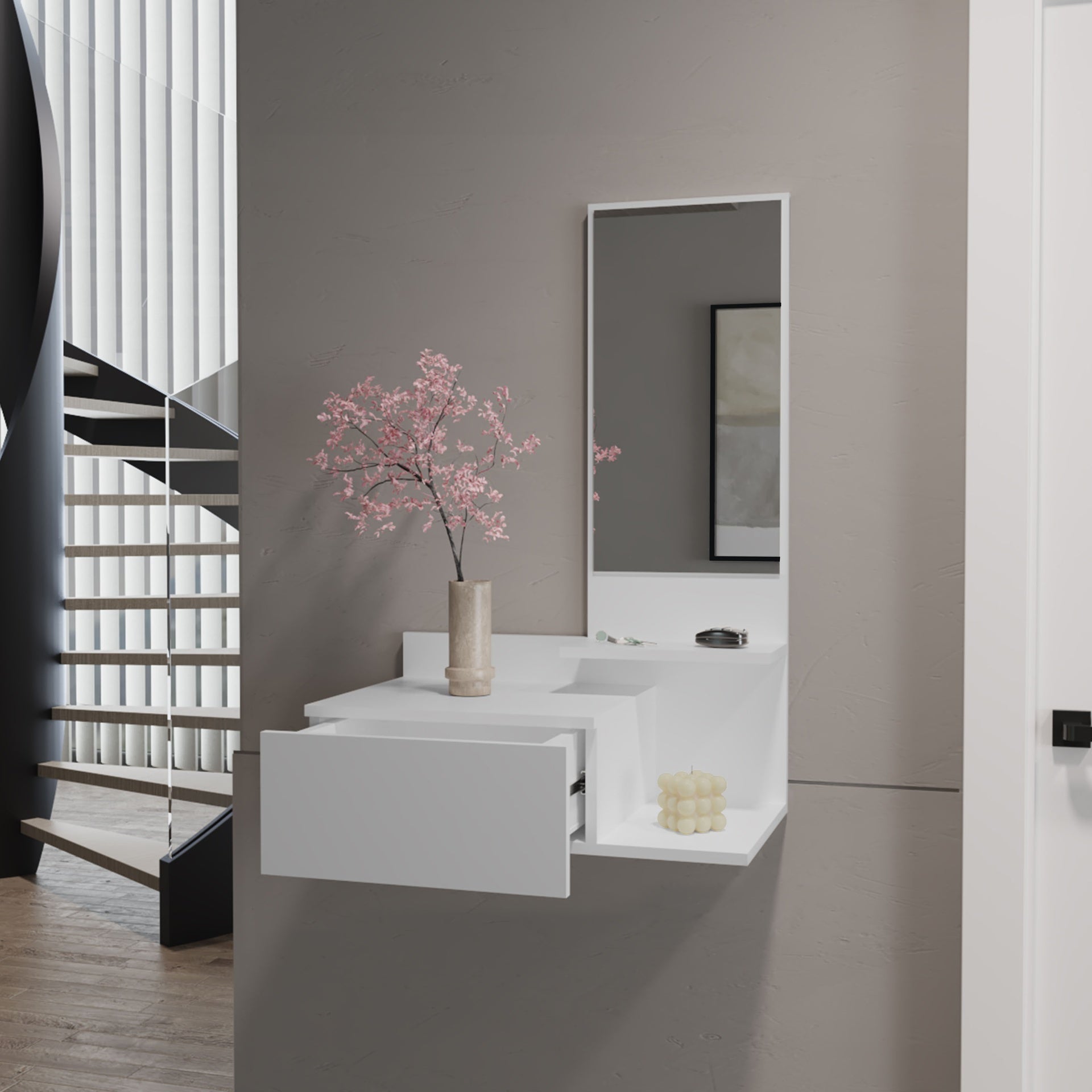Floating Hallway Cabinet Lowell, Living Room, White
