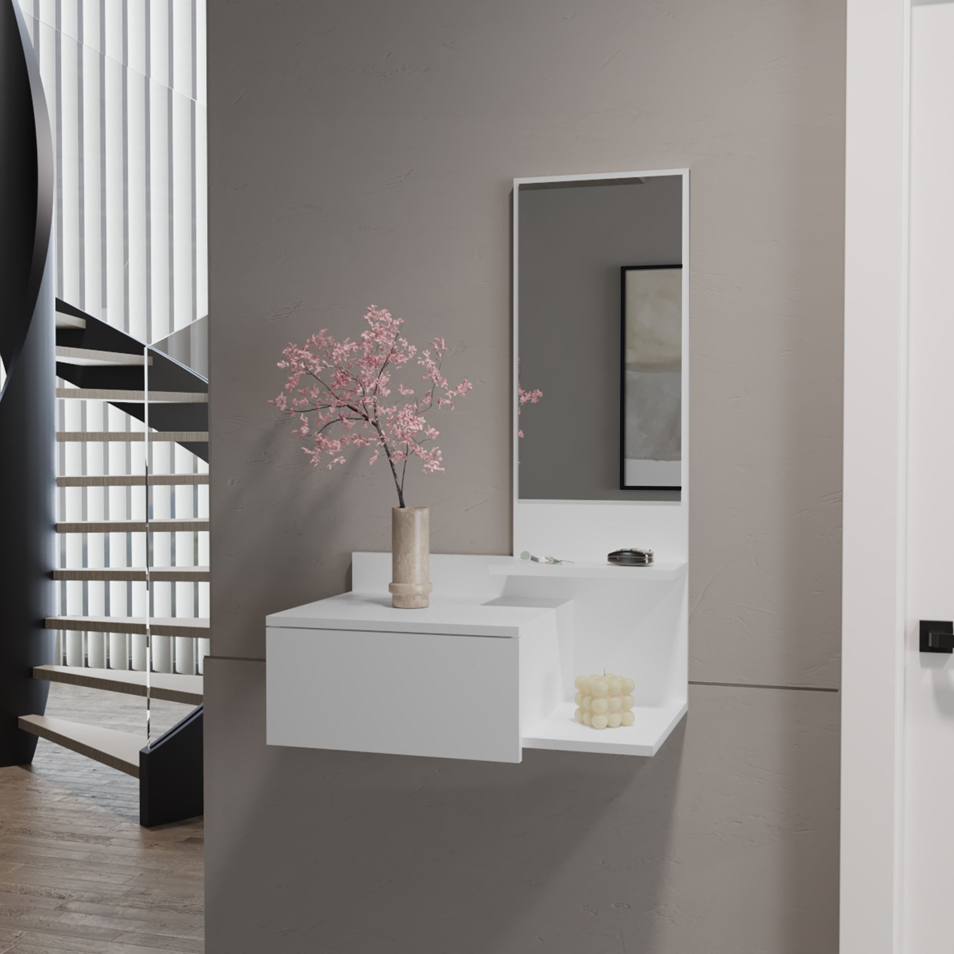 Floating Hallway Cabinet Lowell, Living Room, White