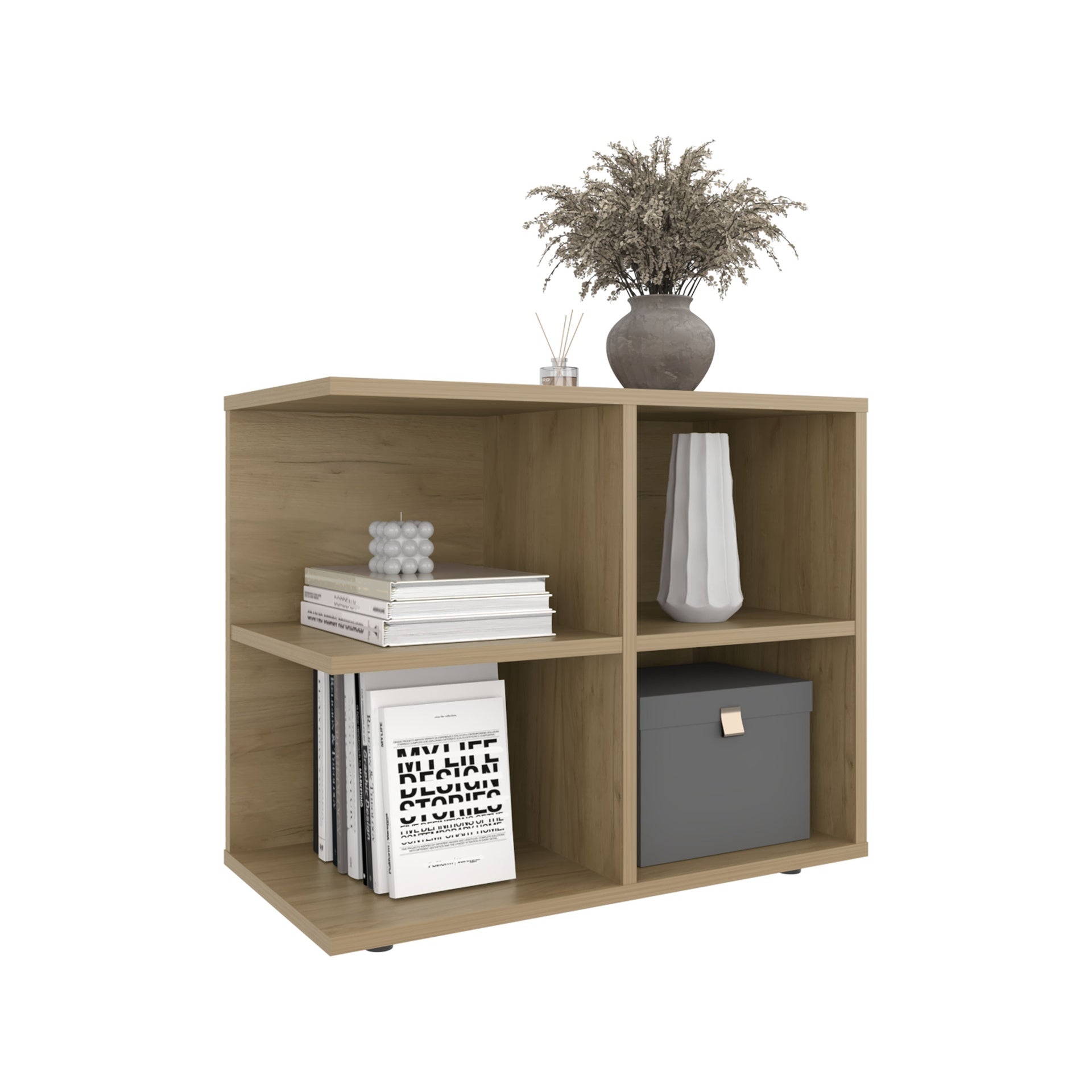 Console Sideboard Cart, Natural Oak, 4 Shelves