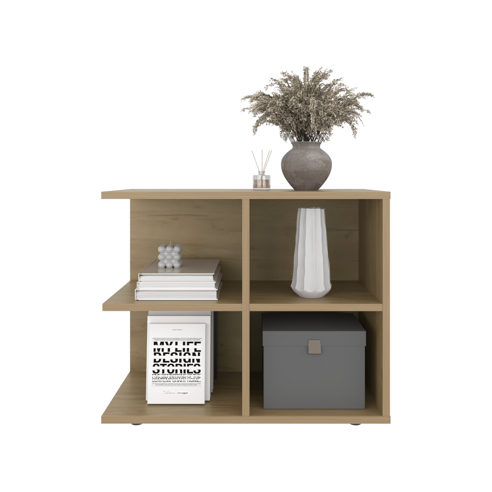 Console Sideboard Cart, Natural Oak, 4 Shelves