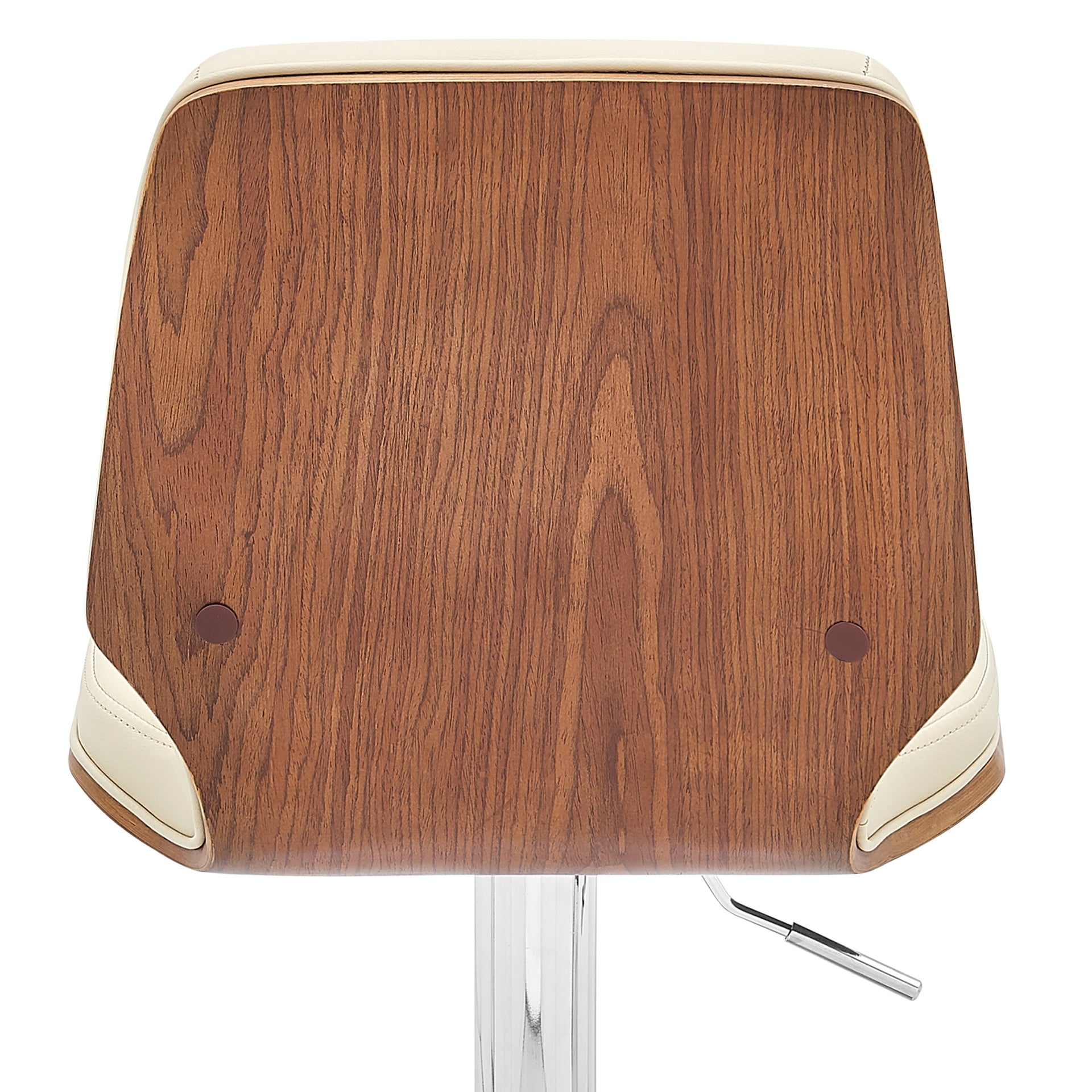 Glinne Adjustable Swivel Cream Faux Leather with Walnut Back and Chrome Bar Stool