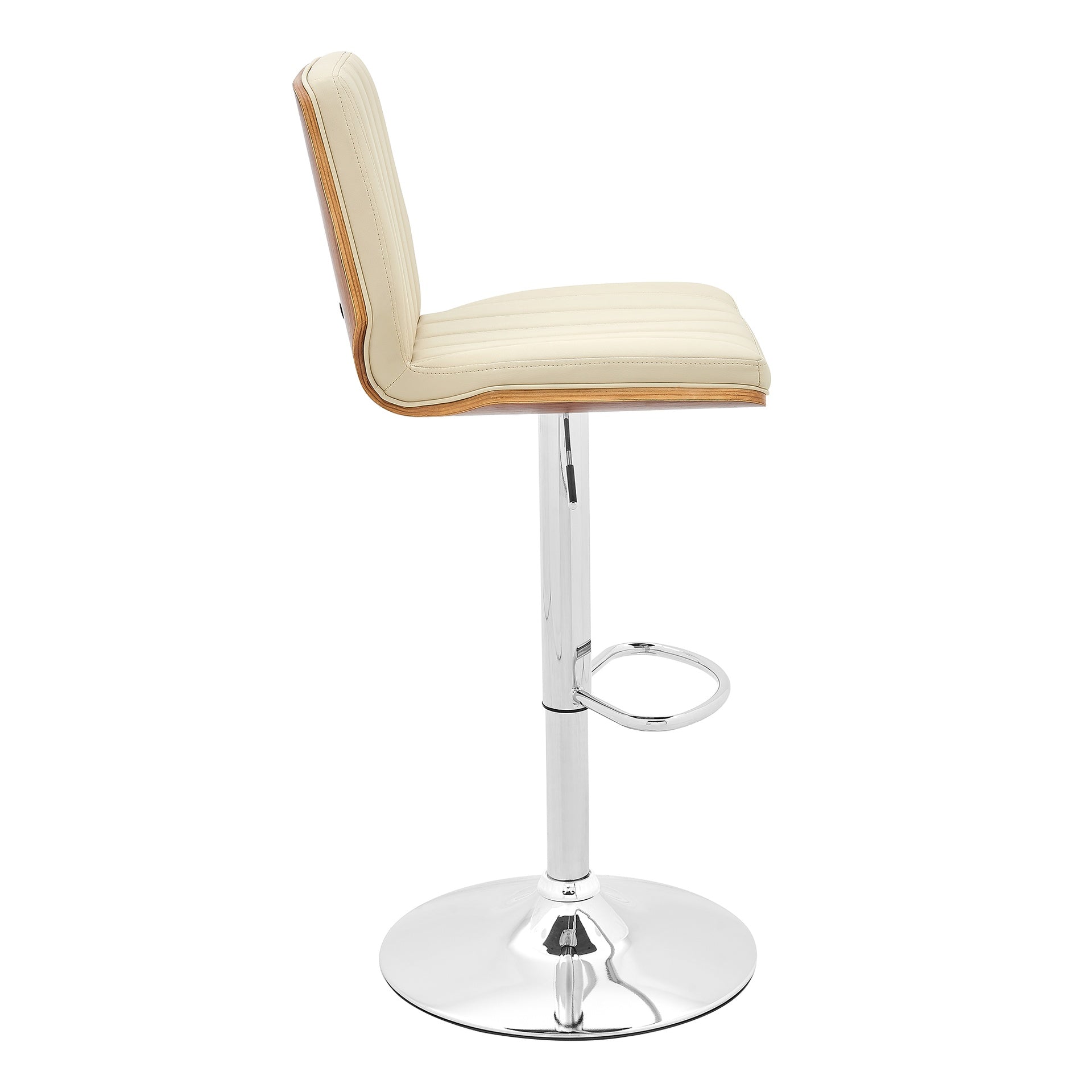 Glinne Adjustable Swivel Cream Faux Leather with Walnut Back and Chrome Bar Stool