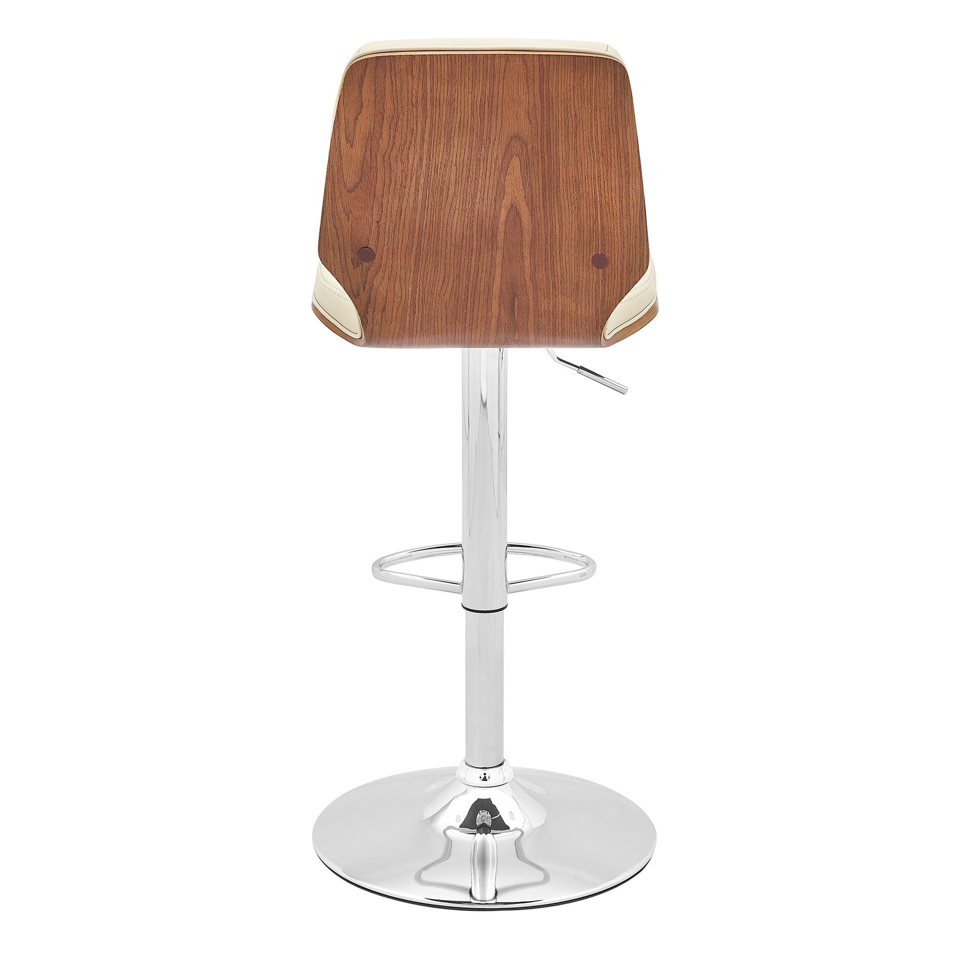 Glinne Adjustable Swivel Cream Faux Leather with Walnut Back and Chrome Bar Stool