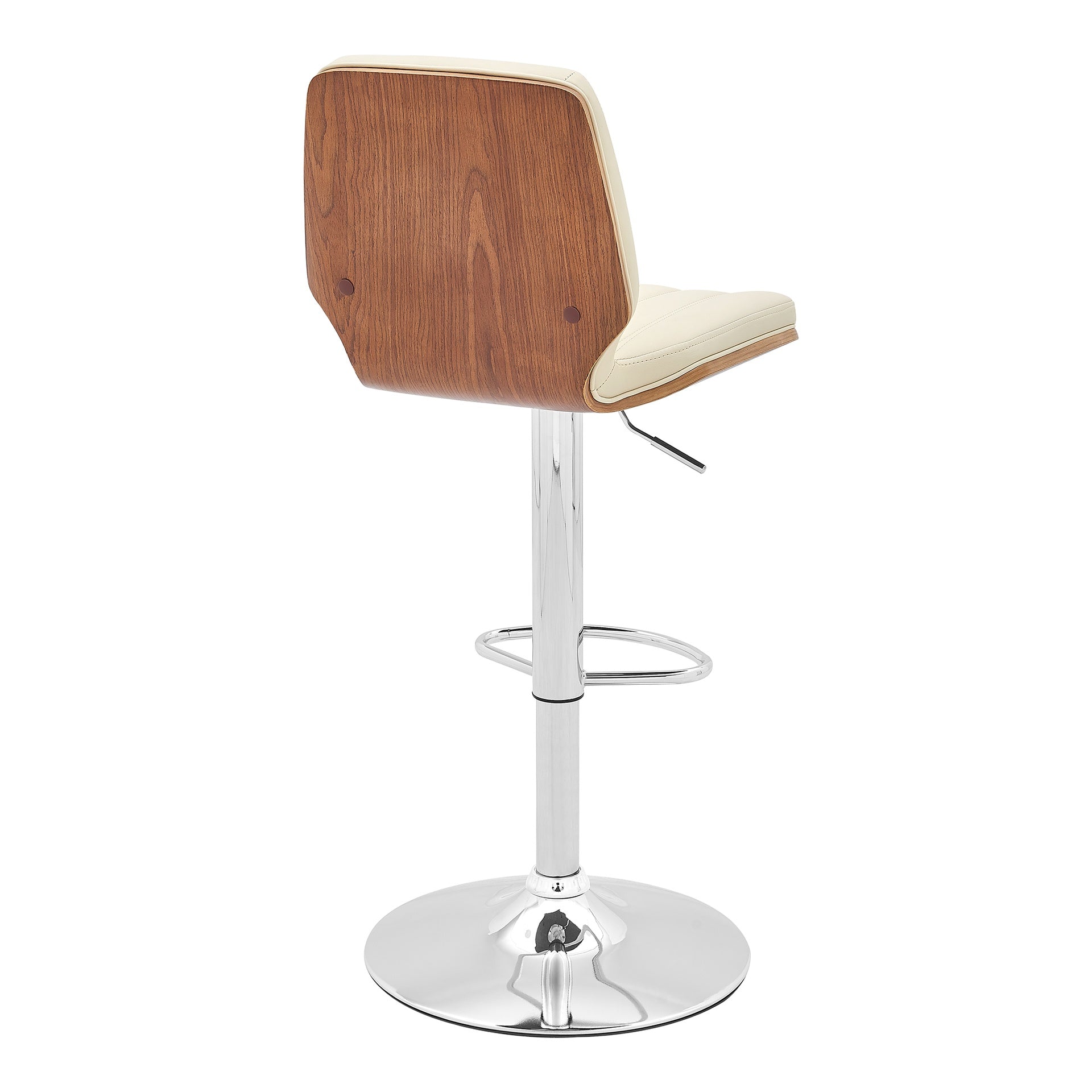 Glinne Adjustable Swivel Cream Faux Leather with Walnut Back and Chrome Bar Stool