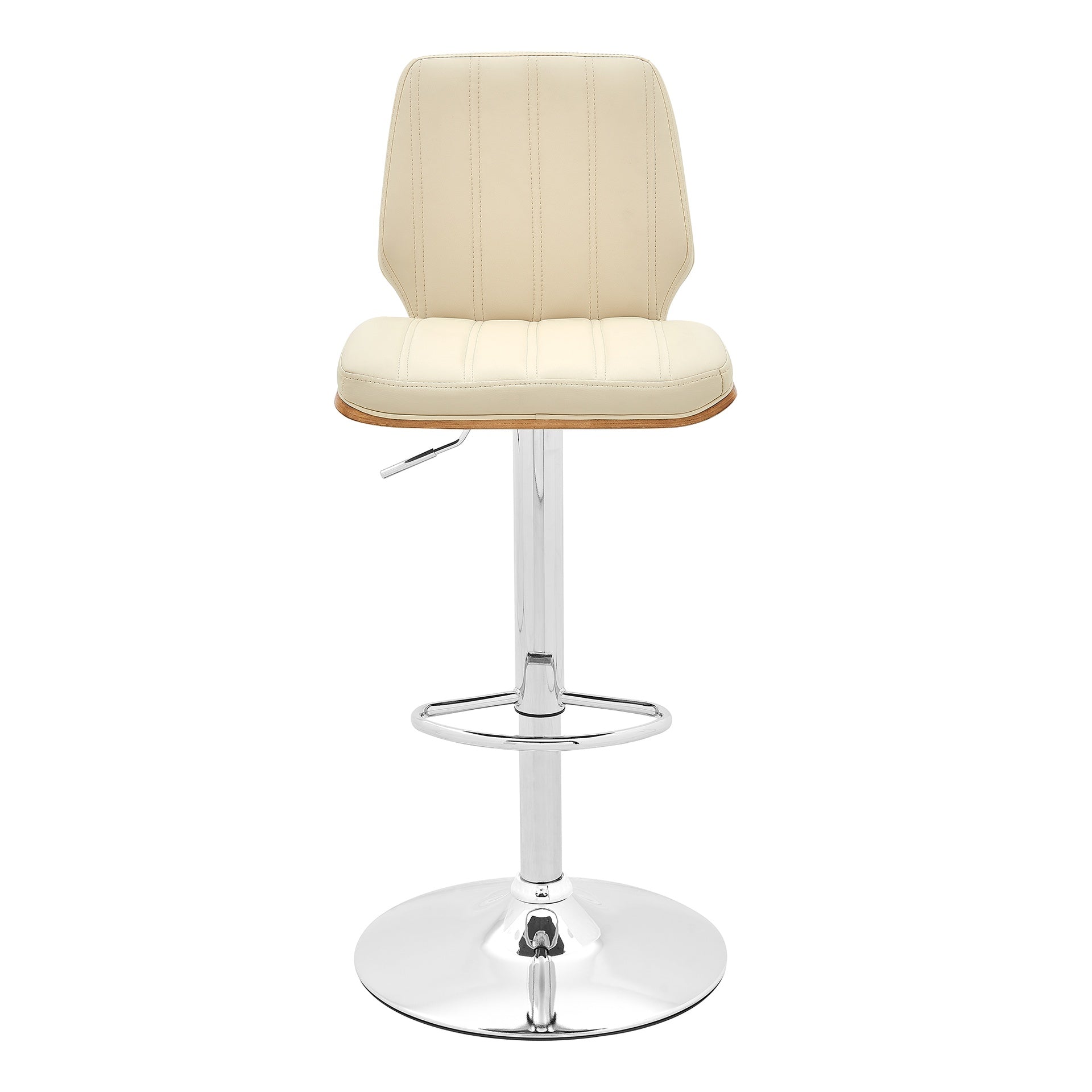 Glinne Adjustable Swivel Cream Faux Leather with Walnut Back and Chrome Bar Stool