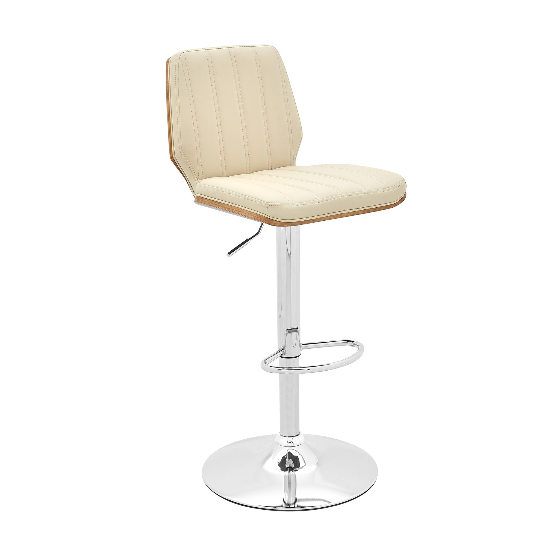 Glinne Adjustable Swivel Cream Faux Leather with Walnut Back and Chrome Bar Stool