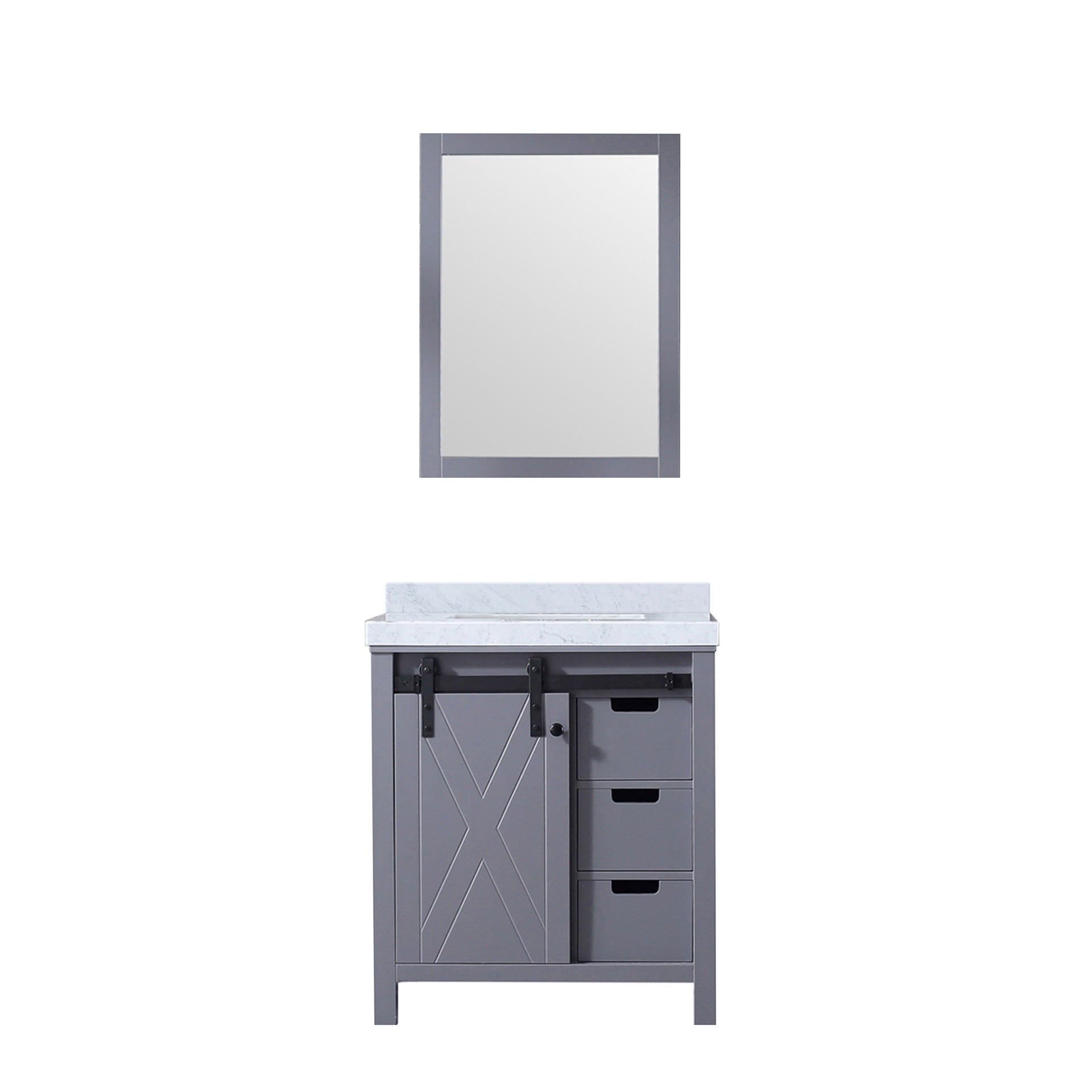 Dark Grey Bath Vanity 30 in. W x 22 in. D, Carrara Marble Countertop and 28 in. Mirror