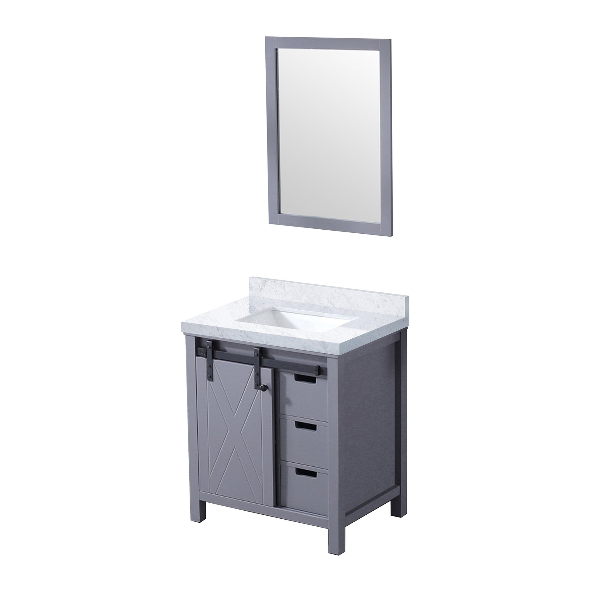 Dark Grey Bath Vanity 30 in. W x 22 in. D, Carrara Marble Countertop and 28 in. Mirror