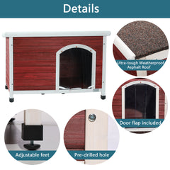 Medium Wooden Outdoor Dog House, Waterproof Roof, Elevated Floor, Adjustable Plastic Feet, Red
