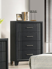 1pc Contemporary Four-Drawers Chest Bed Side Cabinet Wooden Furniture Charcoal Color