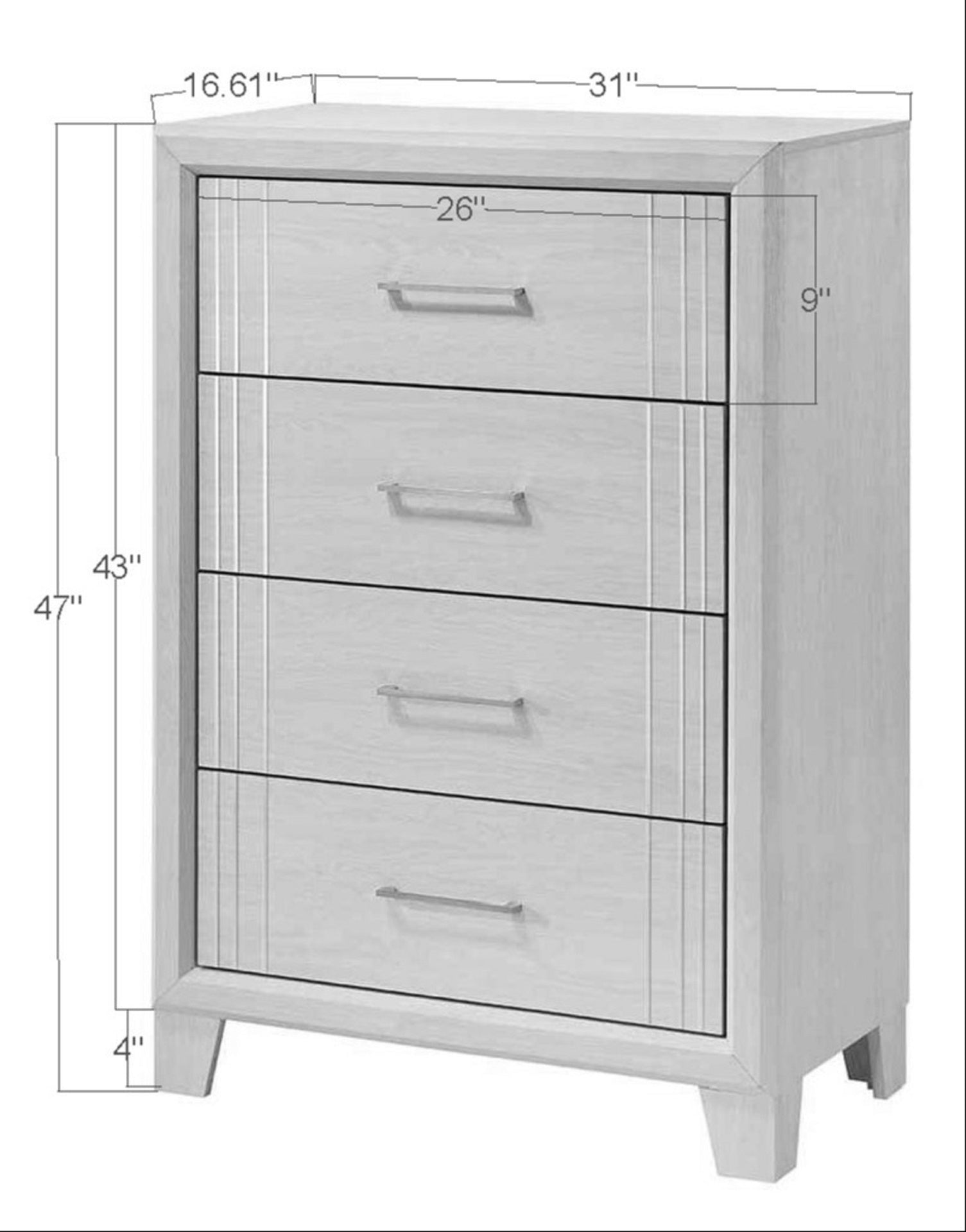 1pc Contemporary Four-Drawers Chest Bed Side Cabinet Wooden Furniture Charcoal Color