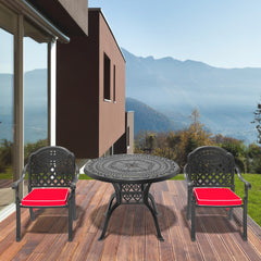 3-Piece Set Of Cast Aluminum Patio Furniture With Red Cushions