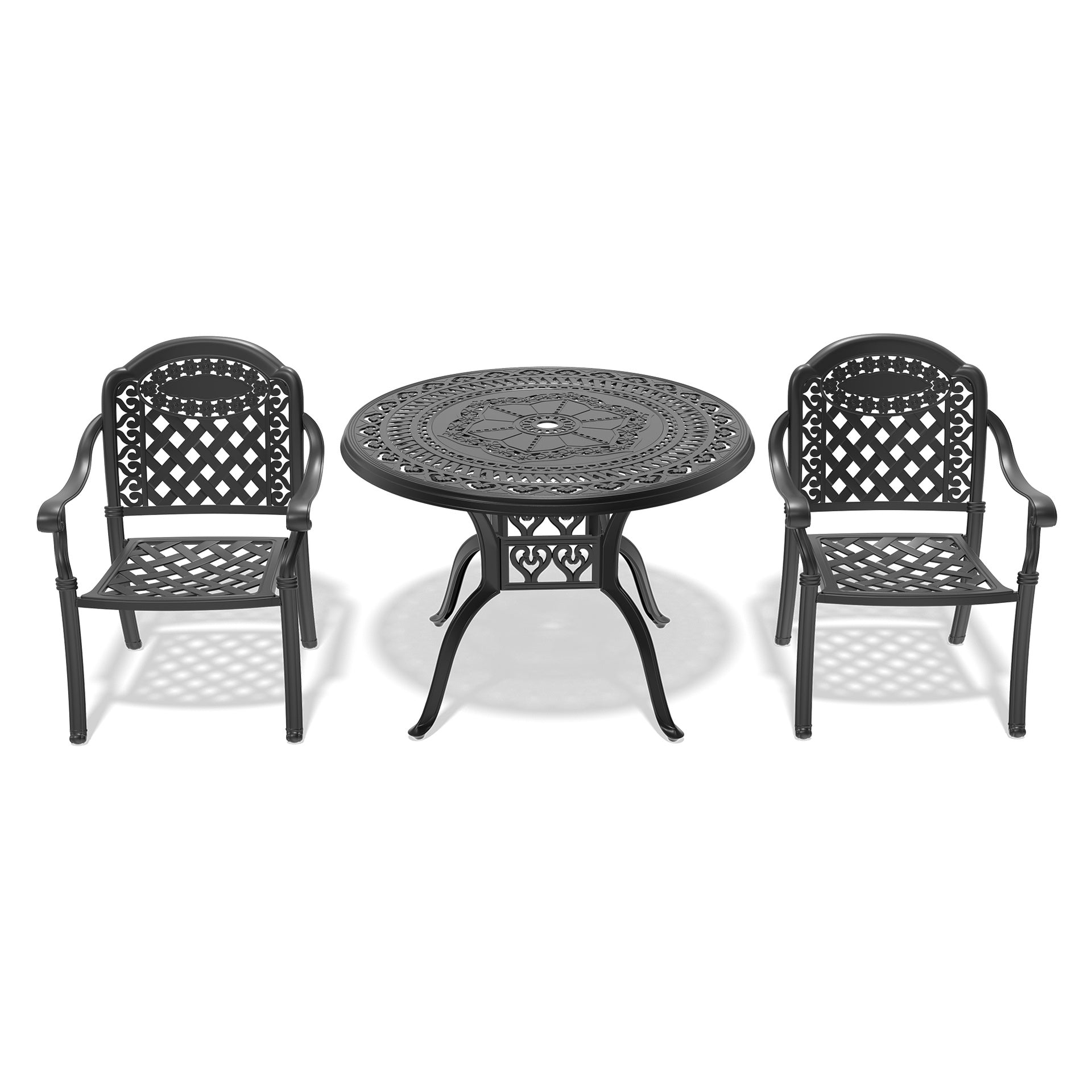 3-Piece Set Of Cast Aluminum Patio Furniture With Red Cushions