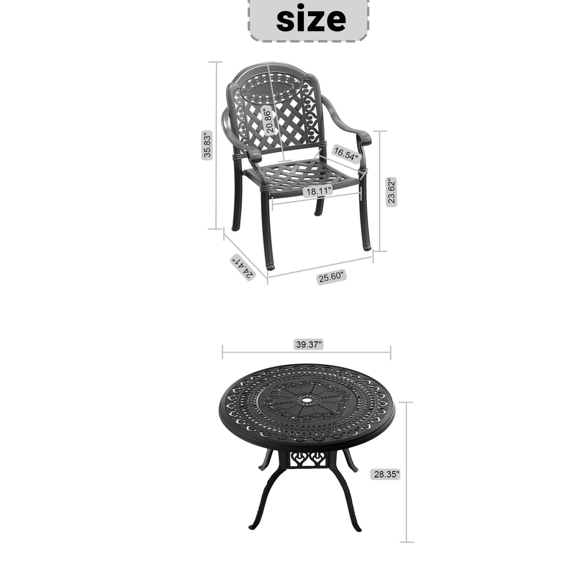 3-Piece Set Of Cast Aluminum Patio Furniture With Red Cushions