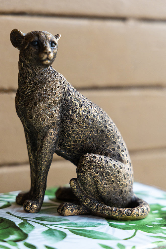 5.1x3.5x6.1" Copper Panther, Animal Statue Decor