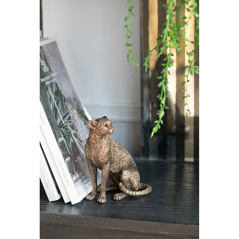 5.1x3.5x6.1" Copper Panther, Animal Statue Decor