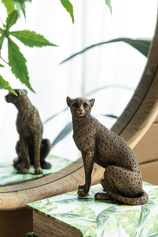 5.1x3.5x6.1" Copper Panther, Animal Statue Decor