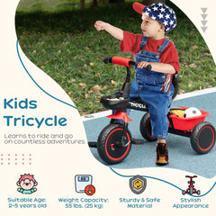 Qaba Tricycle for Toddlers Age 2-5 with Adjustable Seat, Toddler Bike with Storage Baskets for Girls and Boys, Red