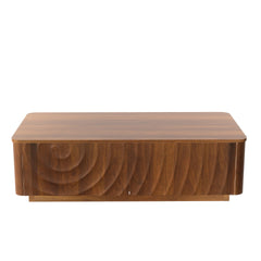 47'' Rectangle Coffee Table With Storage Mid Century Farmhouse Square Spiral Grain Coffee Tables Walnut For Living Room Coffee Table With 2 Drawers (Brown)