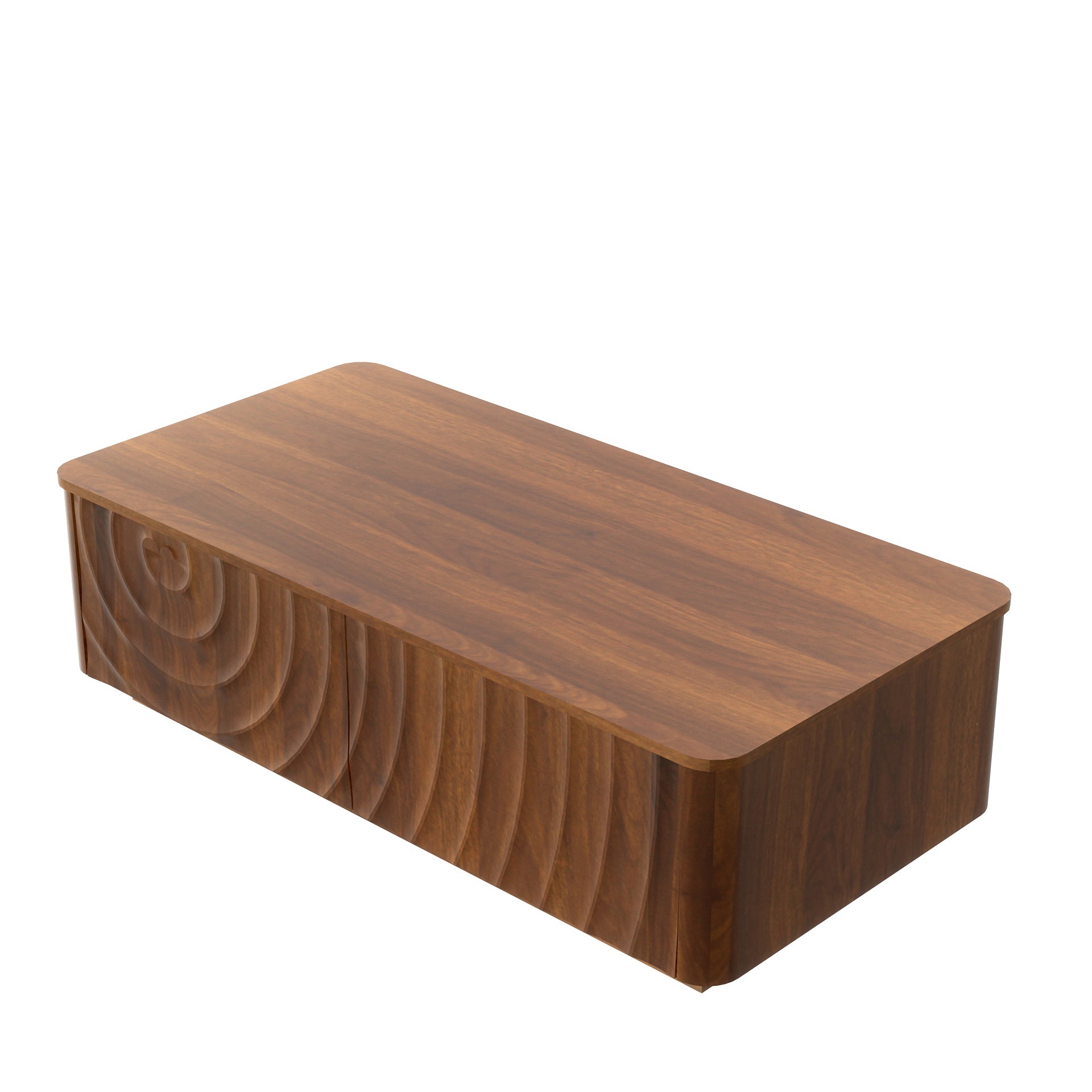 47'' Rectangle Coffee Table With Storage Mid Century Farmhouse Square Spiral Grain Coffee Tables Walnut For Living Room Coffee Table With 2 Drawers (Brown)