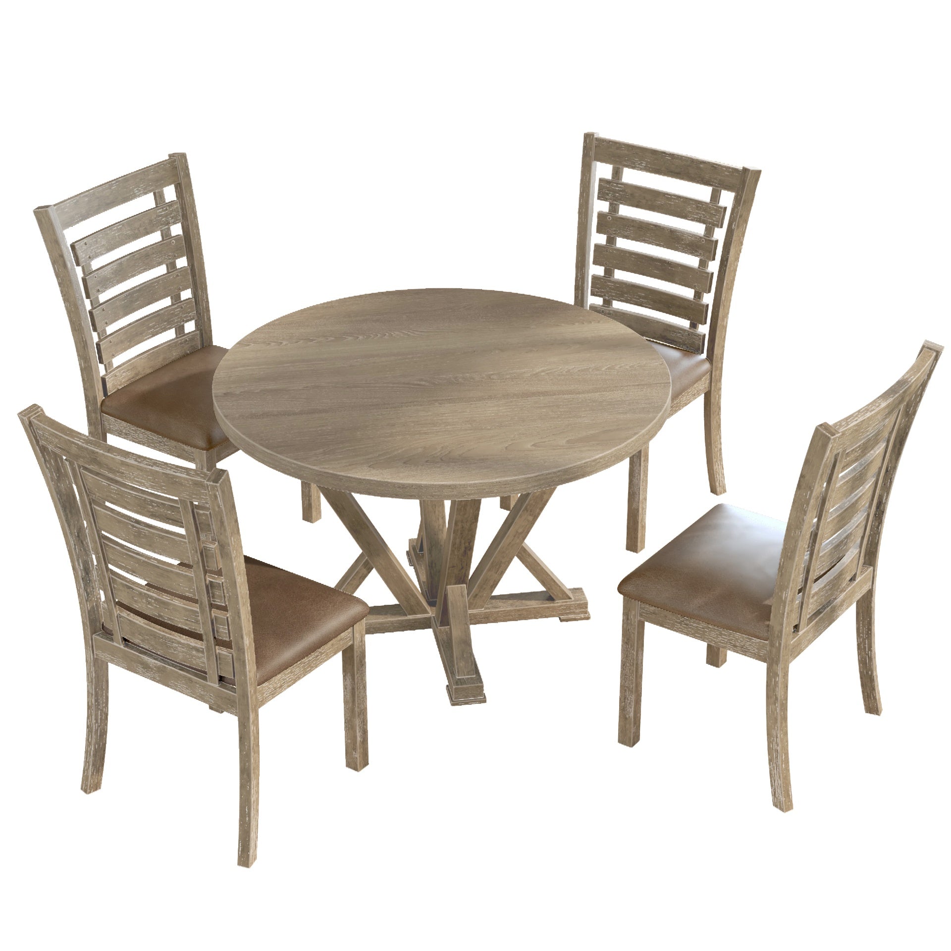 Modern Farmhouse Round Dining Table 45.7inch Solid Wood Rubberwood Antique Finishing Rustic Look Distressed Look Wire Brushed for 4 seaters