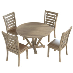 Modern Farmhouse Round Dining Table 45.7inch Solid Wood Rubberwood Antique Finishing Rustic Look Distressed Look Wire Brushed for 4 seaters