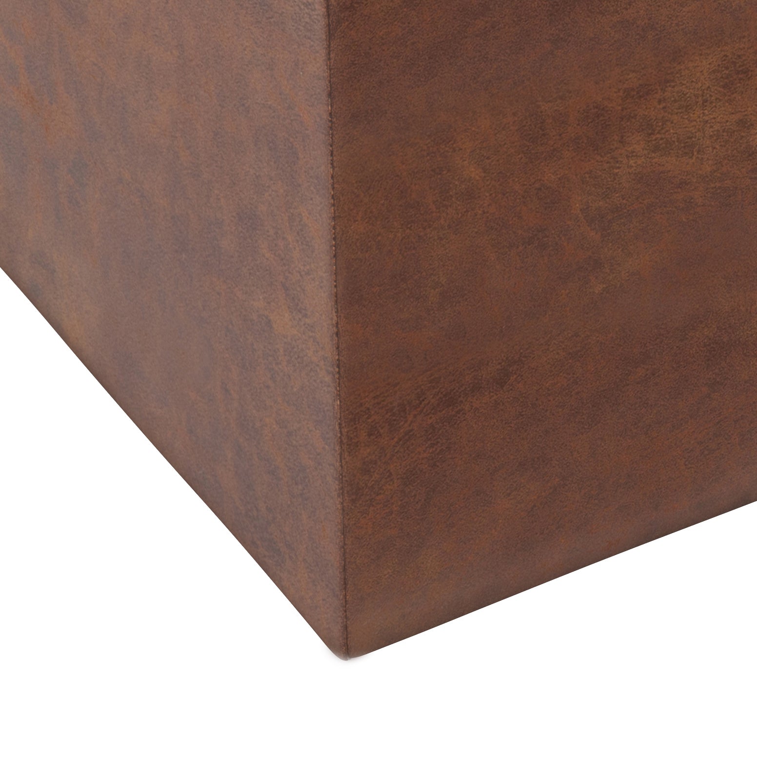 Rockwood 17 inch Wide Cube Storage Ottoman with Tray in Distressed Saddle Brown Vegan Leather