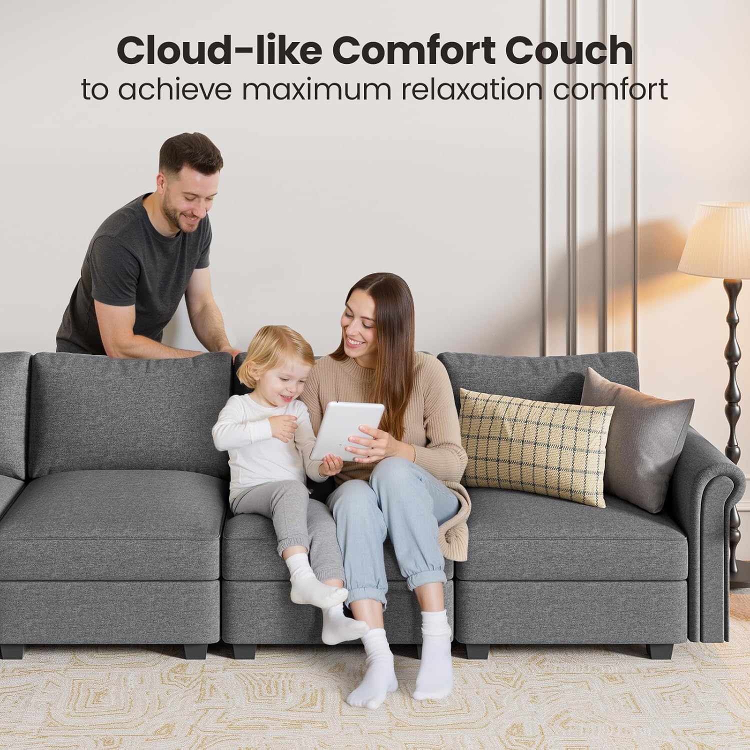 Modular 3-Seater Sectional Sofa, Convertible L Shaped Sofa Couch with Chaise and Storage, Comfy Modular Sofa Couch for Bedroom, Living Room, Office, Modern L Shaped Sectional Sofa