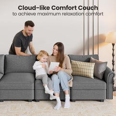 Modular 3-Seater Sectional Sofa, Convertible L Shaped Sofa Couch with Chaise and Storage, Comfy Modular Sofa Couch for Bedroom, Living Room, Office, Modern L Shaped Sectional Sofa