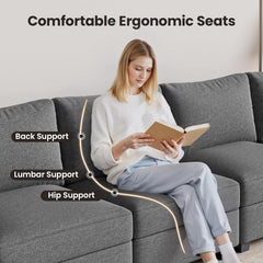 Modular 3-Seater Sectional Sofa, Convertible L Shaped Sofa Couch with Chaise and Storage, Comfy Modular Sofa Couch for Bedroom, Living Room, Office, Modern L Shaped Sectional Sofa