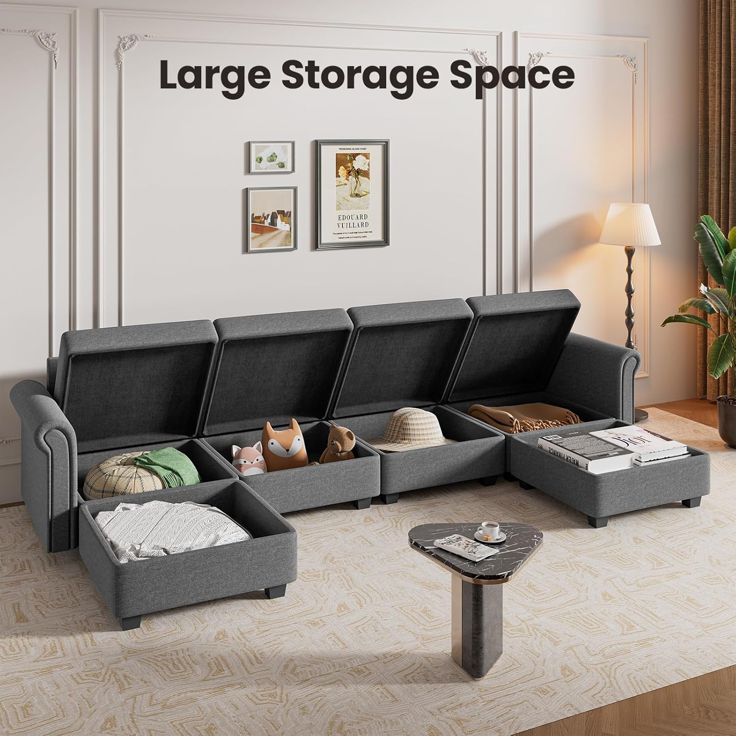 Modular 3-Seater Sectional Sofa, Convertible L Shaped Sofa Couch with Chaise and Storage, Comfy Modular Sofa Couch for Bedroom, Living Room, Office, Modern L Shaped Sectional Sofa