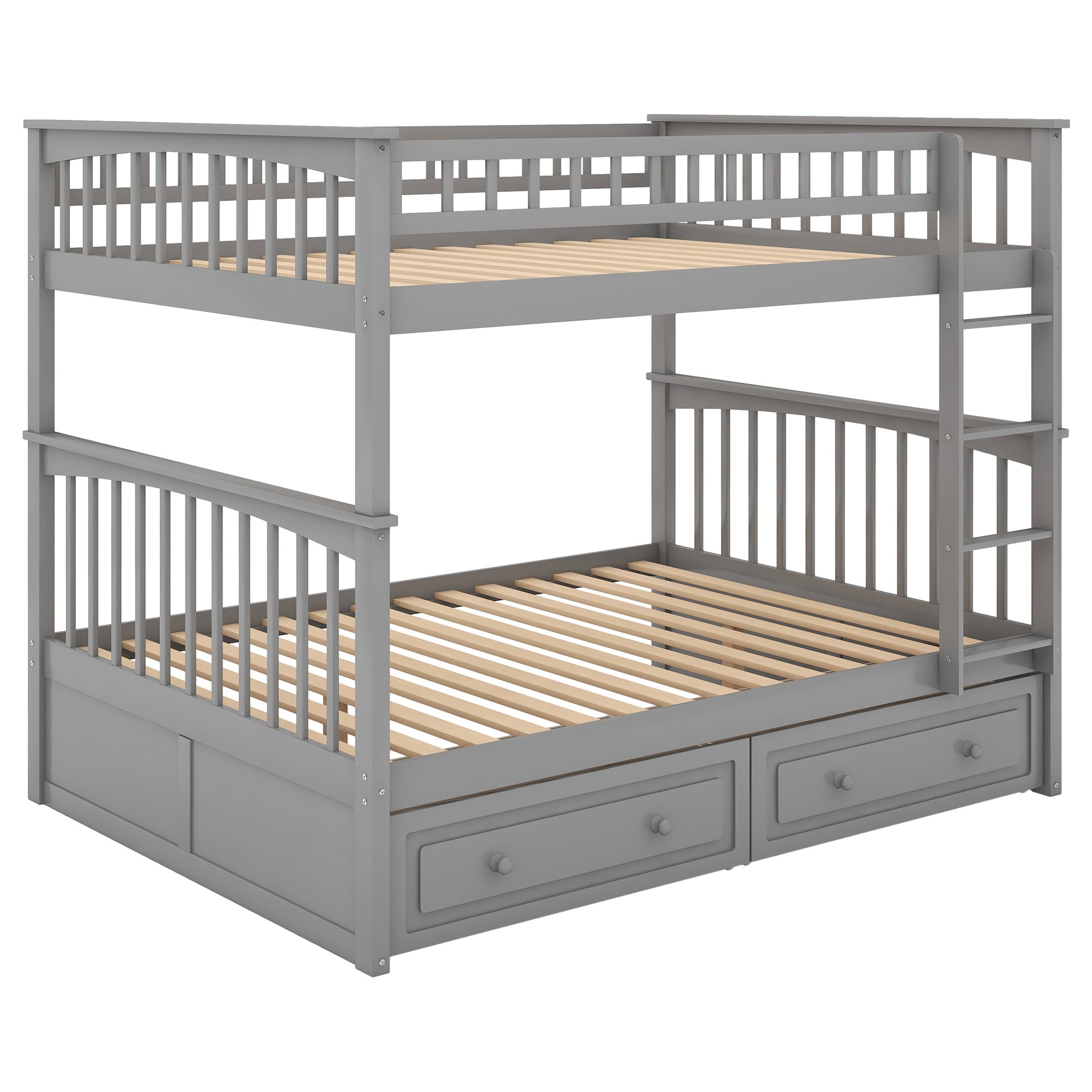 Full over Full Bunk Bed with Drawers, Convertible Beds, Gray(OLD SKU:SM000241AAE-1)