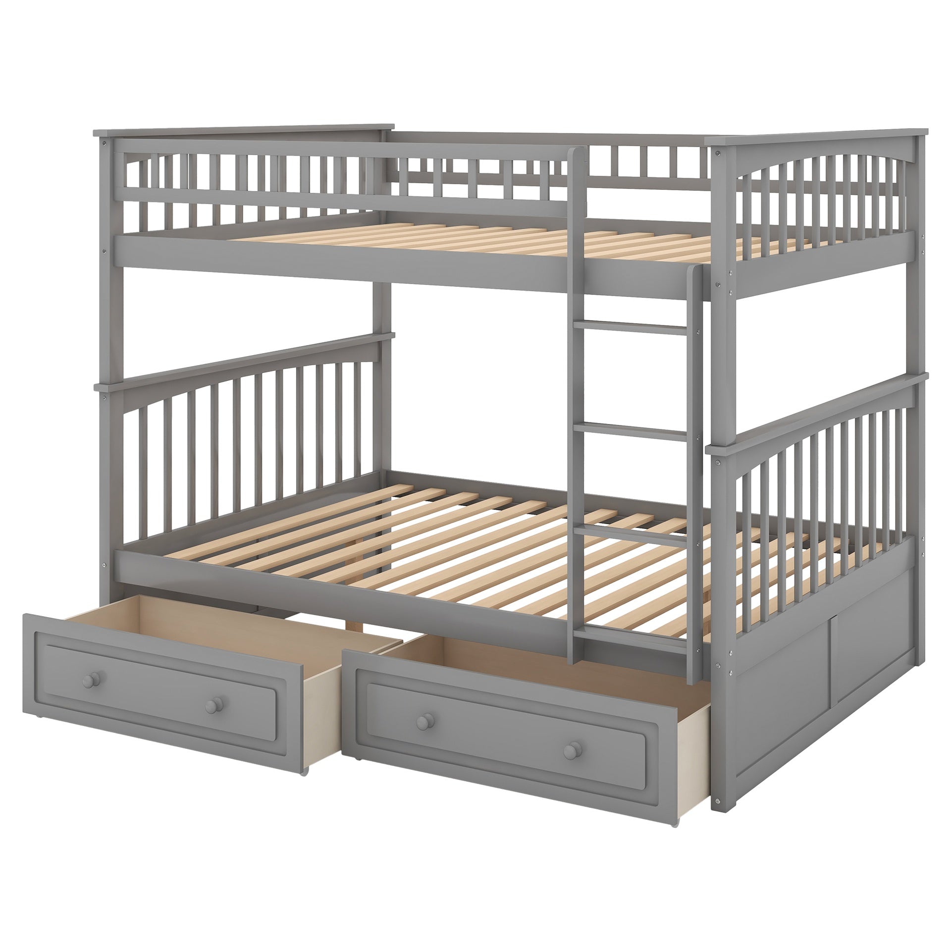 Full over Full Bunk Bed with Drawers, Convertible Beds, Gray(OLD SKU:SM000241AAE-1)
