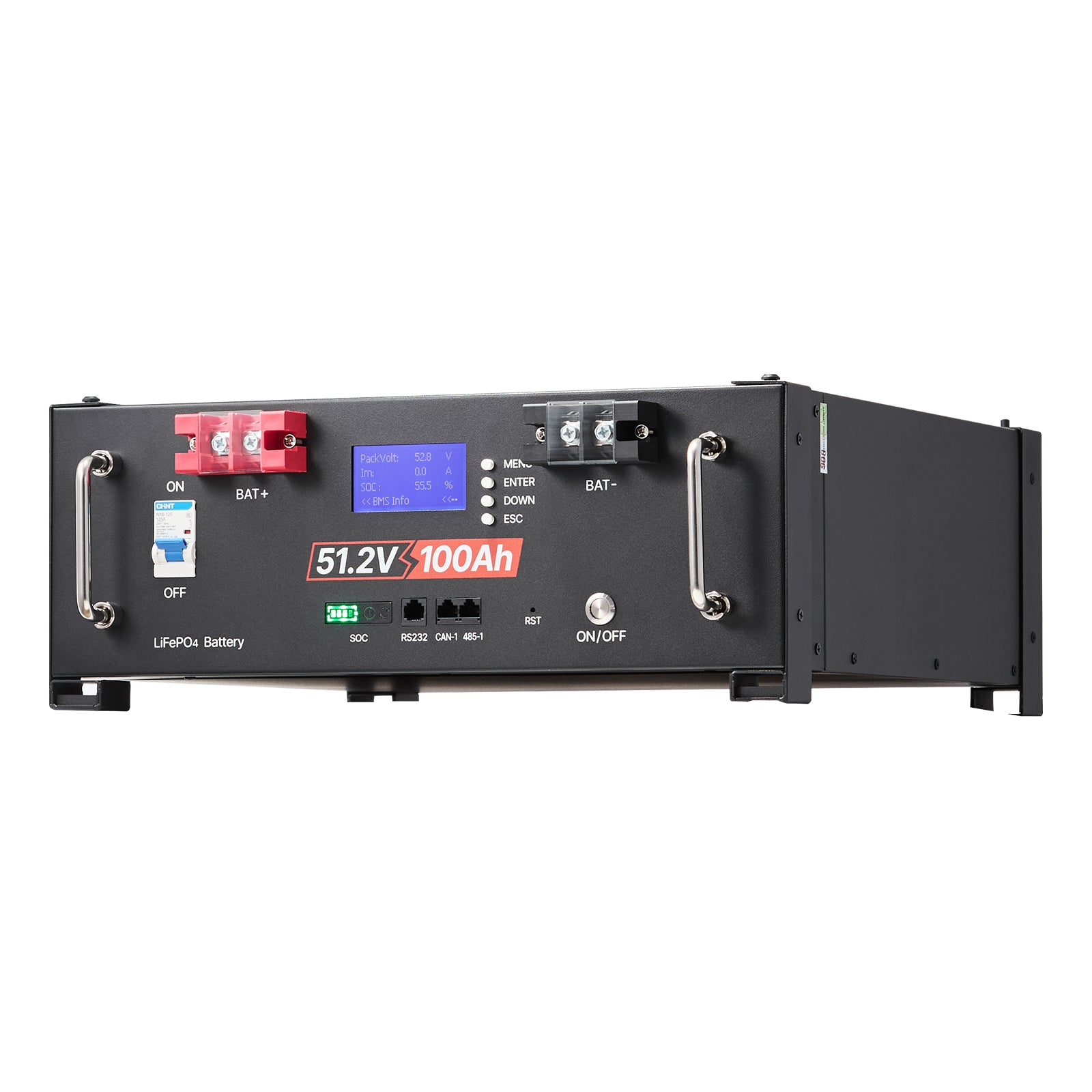 48V 100Ah LiFePO4 Lithium Battery, Built-in 100A BMS, 51.2V Server Rack LiFePO4 Battery with Bluetooth, 5.12kWh Capacity, Max 6000 Cycles, LCD Display, for Off-Grid, Solar System, Backup Power