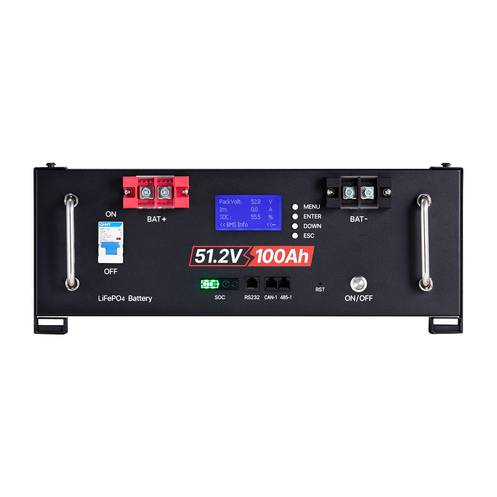 48V 100Ah LiFePO4 Lithium Battery, Built-in 100A BMS, 51.2V Server Rack LiFePO4 Battery with Bluetooth, 5.12kWh Capacity, Max 6000 Cycles, LCD Display, for Off-Grid, Solar System, Backup Power