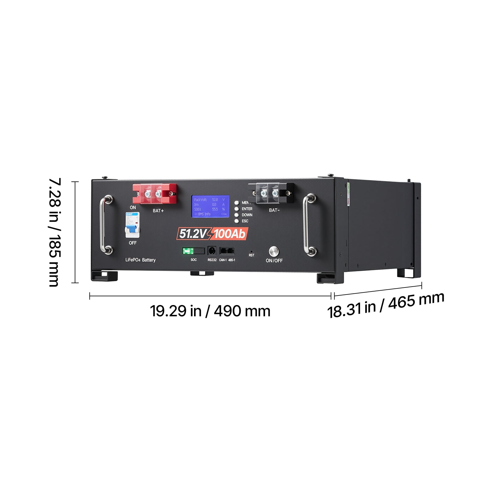 48V 100Ah LiFePO4 Lithium Battery, Built-in 100A BMS, 51.2V Server Rack LiFePO4 Battery with Bluetooth, 5.12kWh Capacity, Max 6000 Cycles, LCD Display, for Off-Grid, Solar System, Backup Power