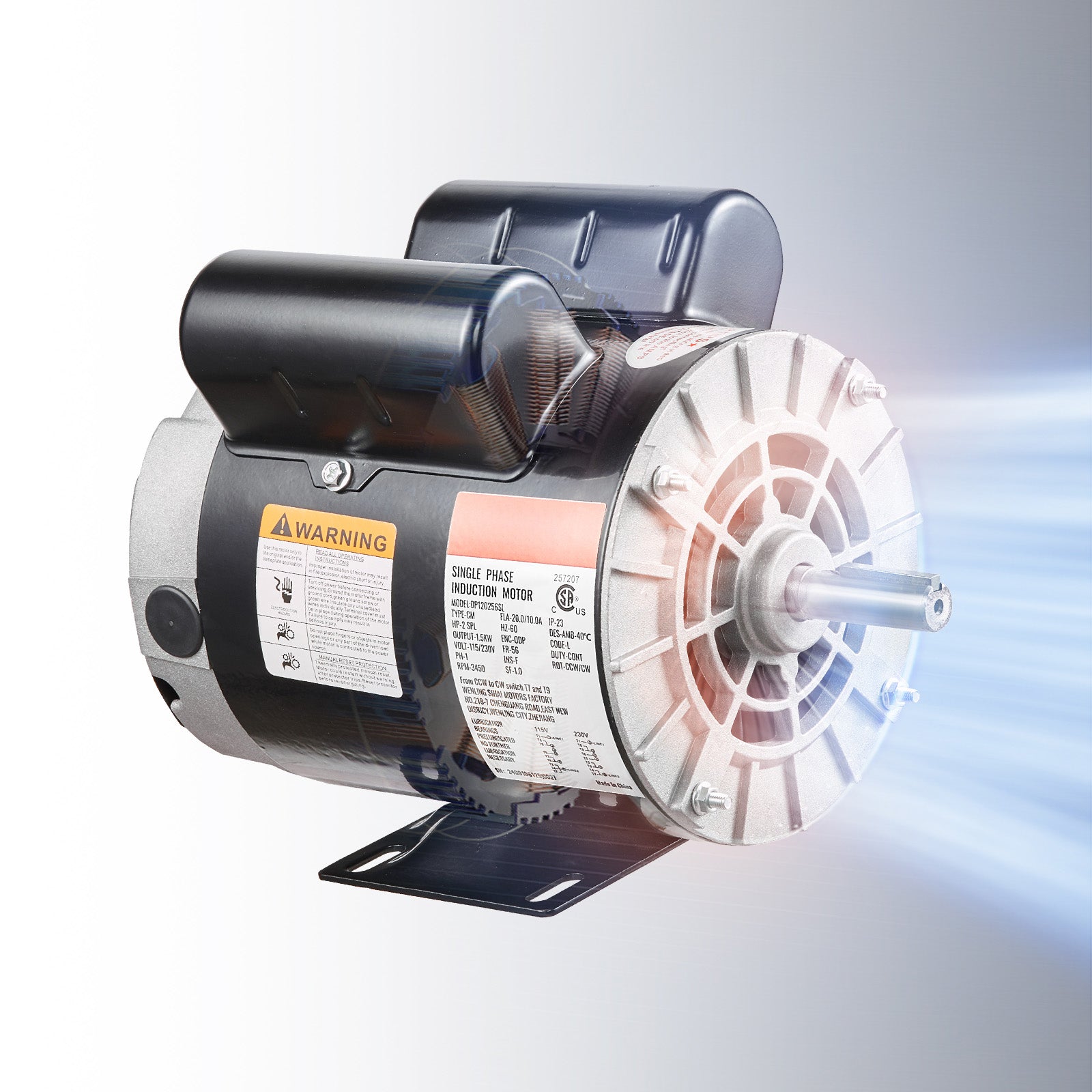 2HP SPL Air Compressor Motor 115/230V 20/10A 3450RPM 56 Frame CW/CCW Rotation (Factory Setting is CCW)