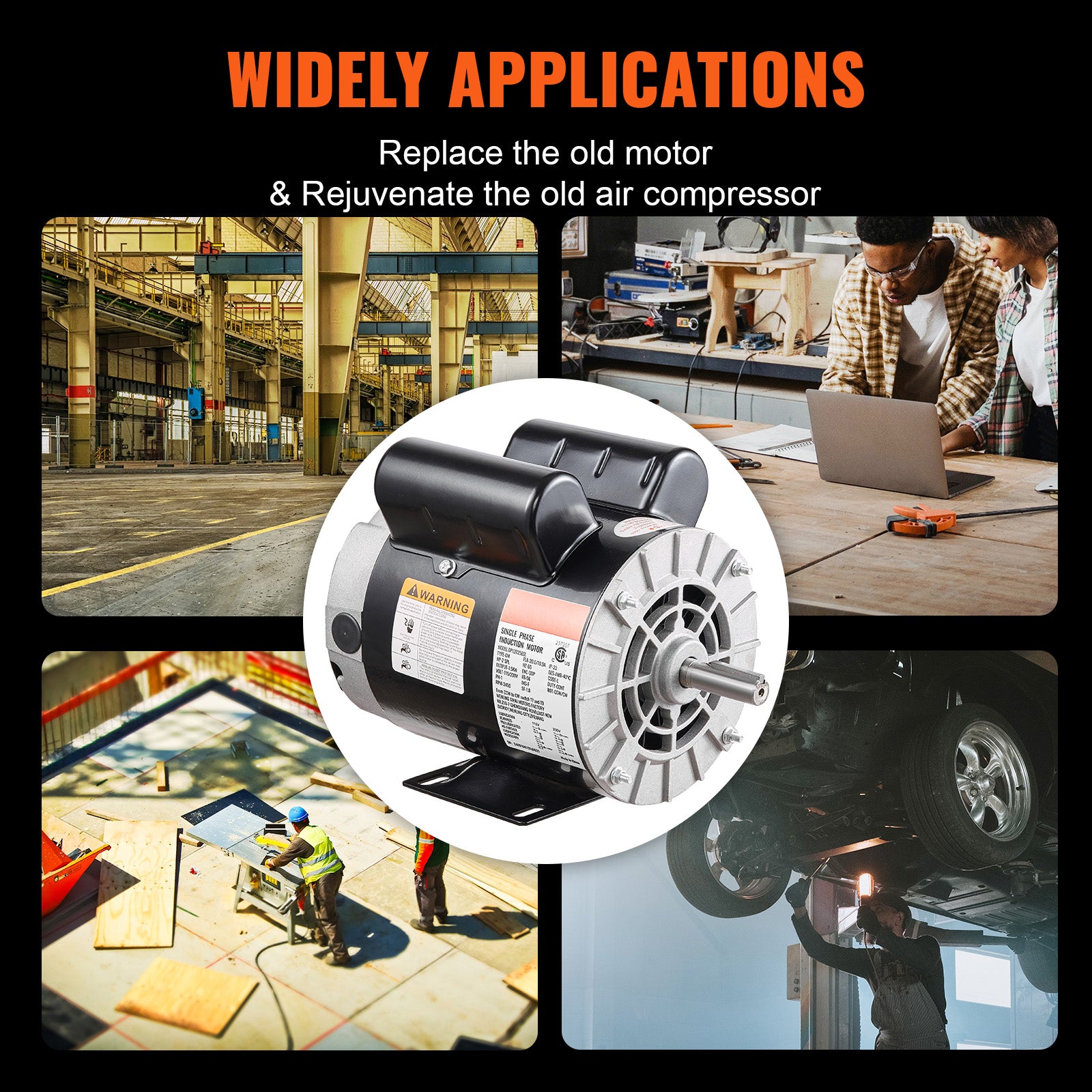 2HP SPL Air Compressor Motor 115/230V 20/10A 3450RPM 56 Frame CW/CCW Rotation (Factory Setting is CCW)