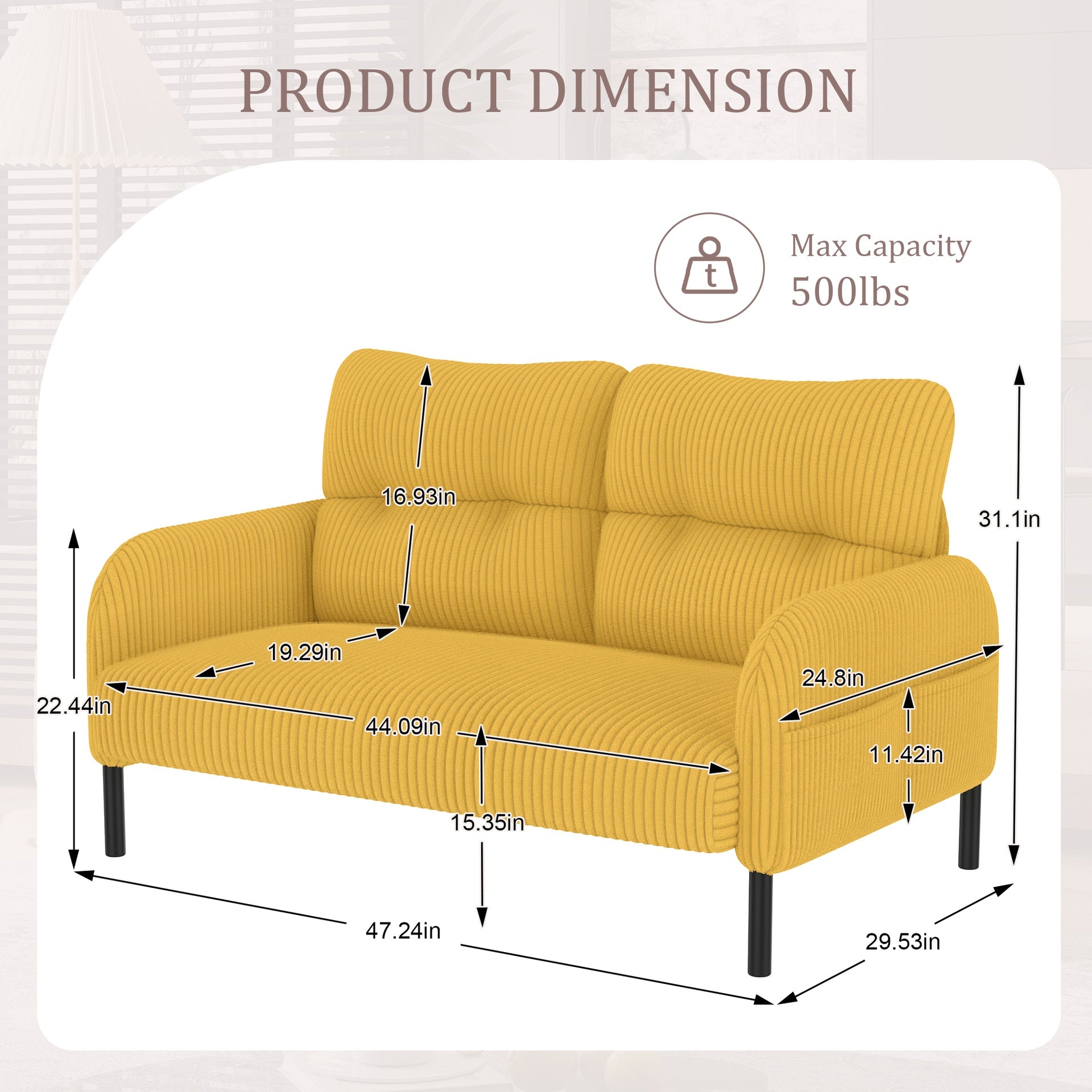 UNITED WE WIN corduroy fabric, comfortable monochrome double sofa, suitable for living rooms and bedrooms