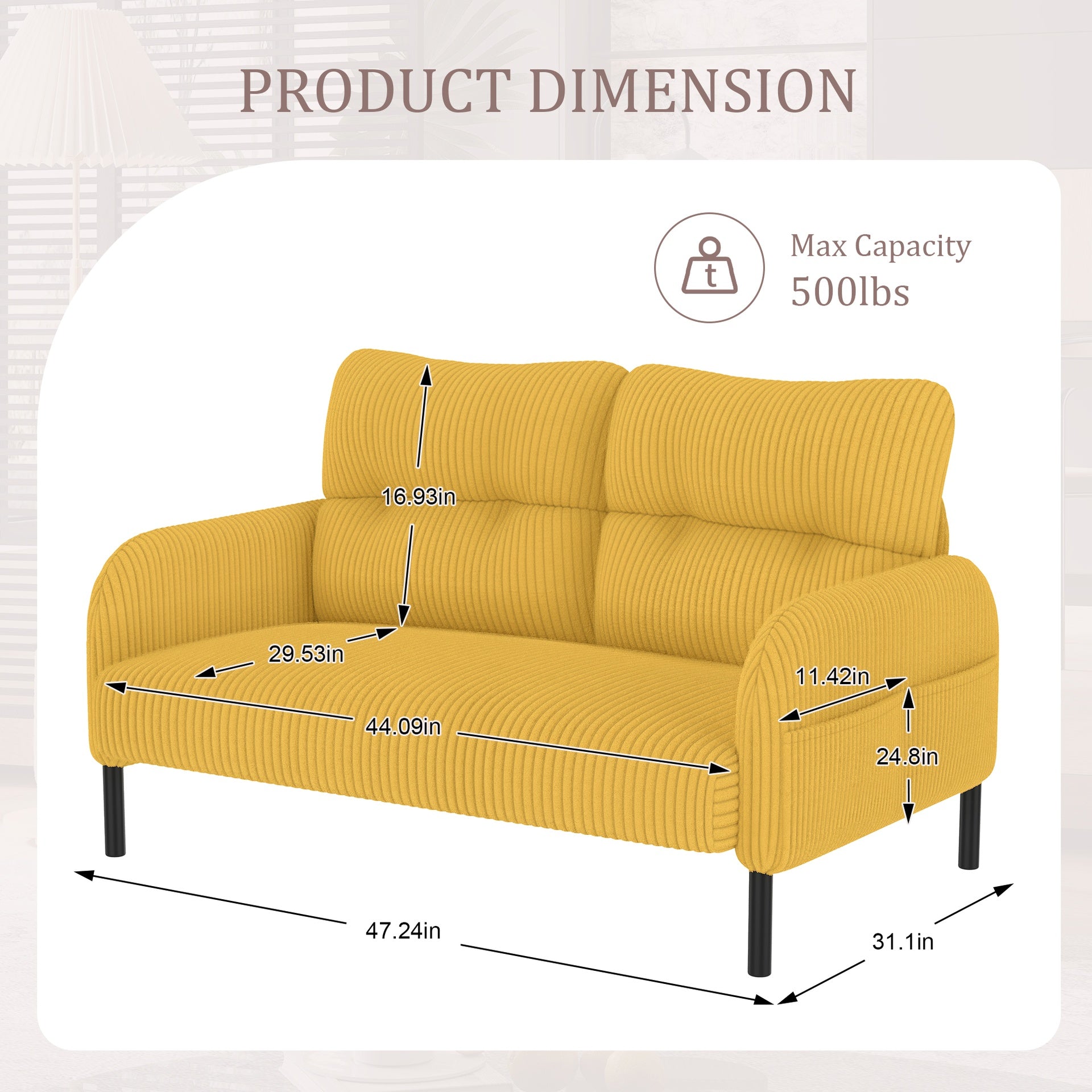 UNITED WE WIN corduroy fabric, comfortable monochrome double sofa, suitable for living rooms and bedrooms