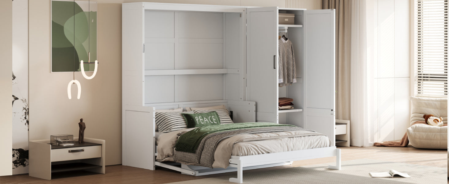 Queen Size Murphy Bed Wall Bed with Closet,White(OLD SKU:LP000581AAK)