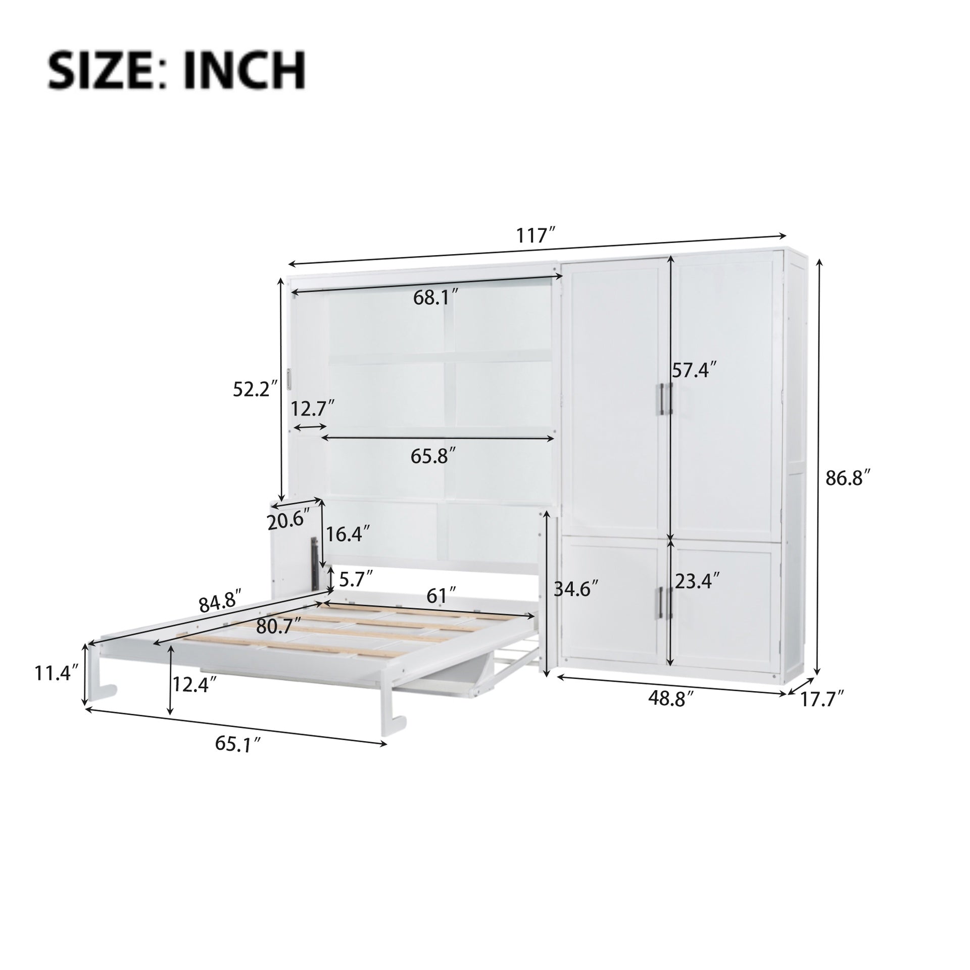 Queen Size Murphy Bed Wall Bed with Closet,White(OLD SKU:LP000581AAK)