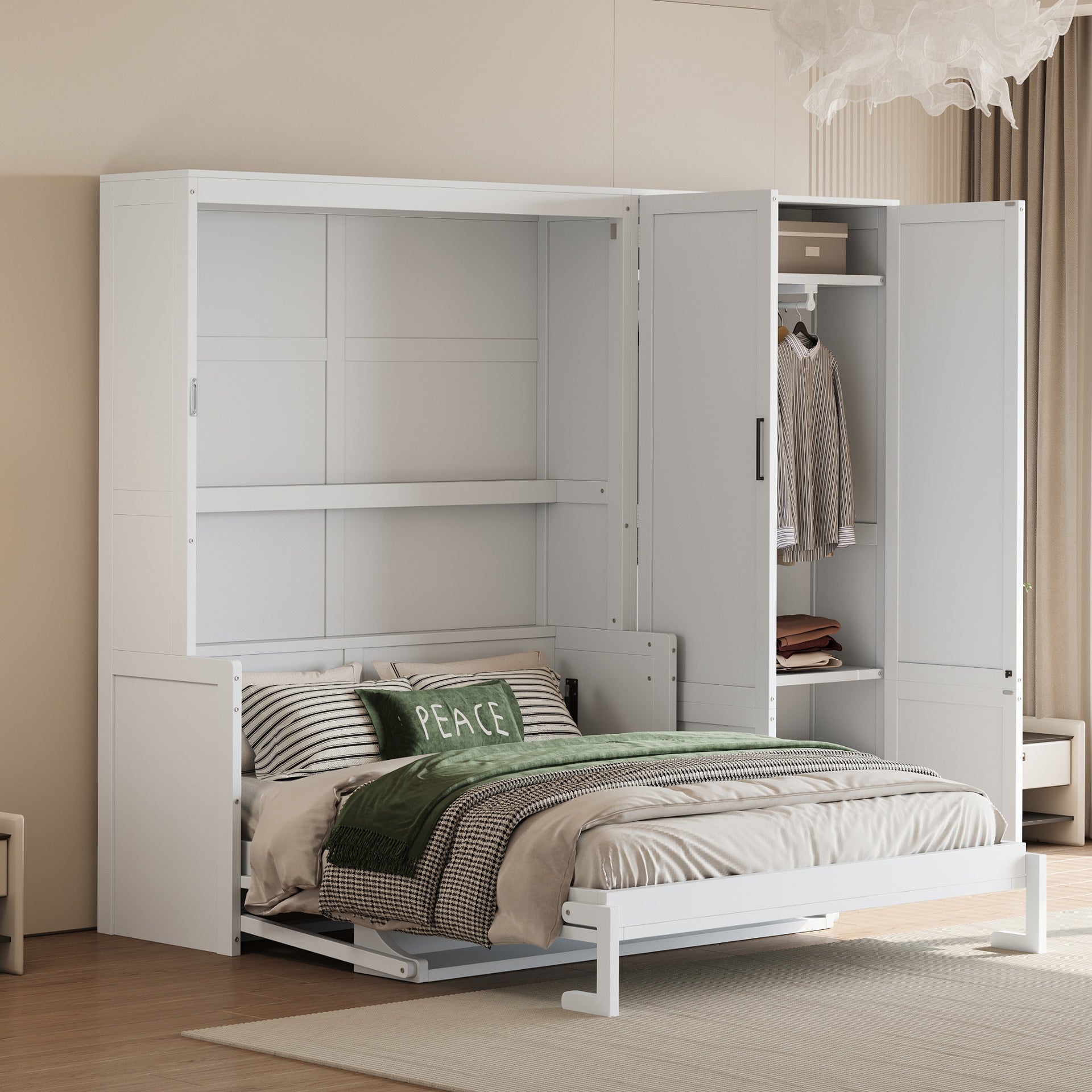 Queen Size Murphy Bed Wall Bed with Closet,White(OLD SKU:LP000581AAK)