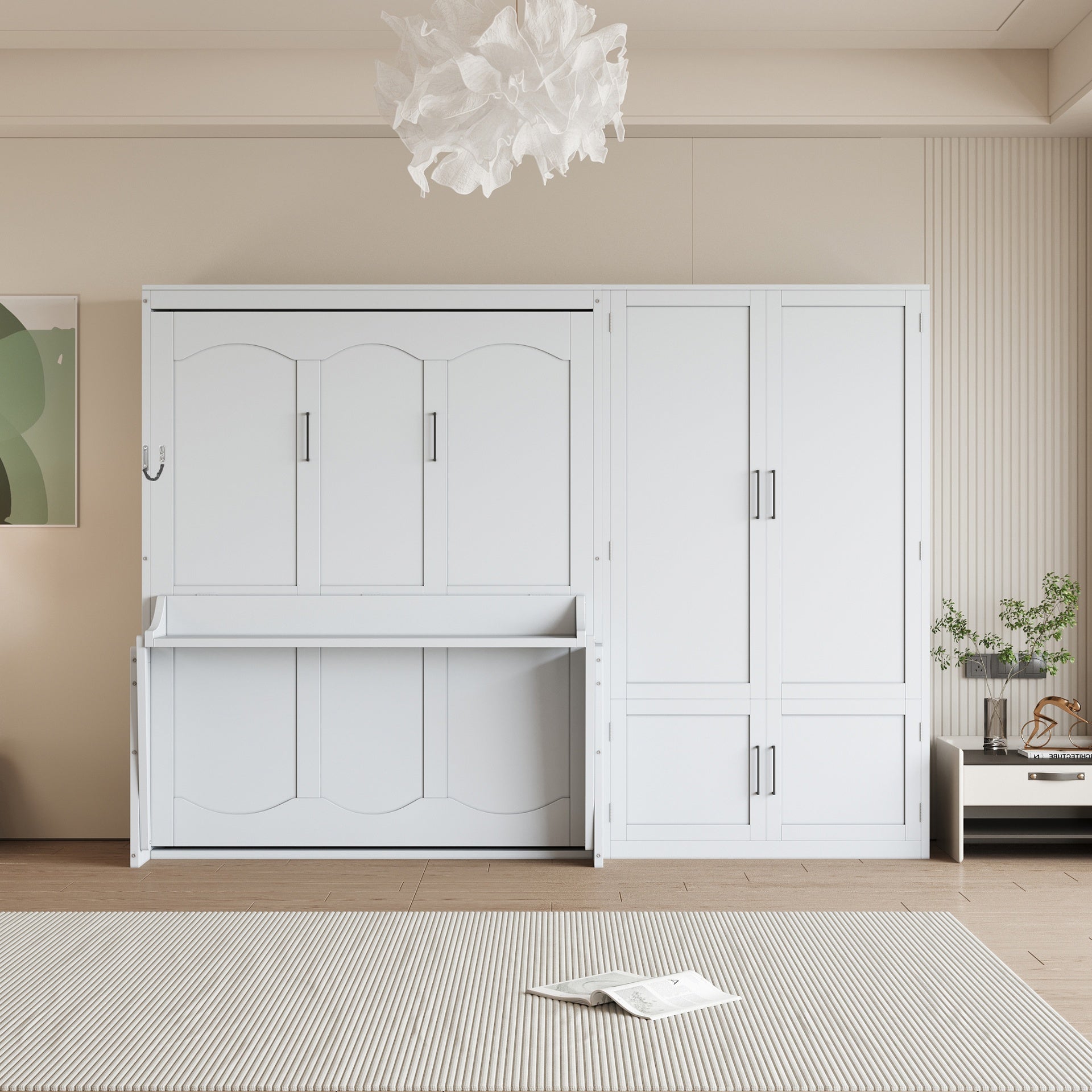 Queen Size Murphy Bed Wall Bed with Closet,White(OLD SKU:LP000581AAK)