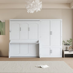 Queen Size Murphy Bed Wall Bed with Closet,White(OLD SKU:LP000581AAK)